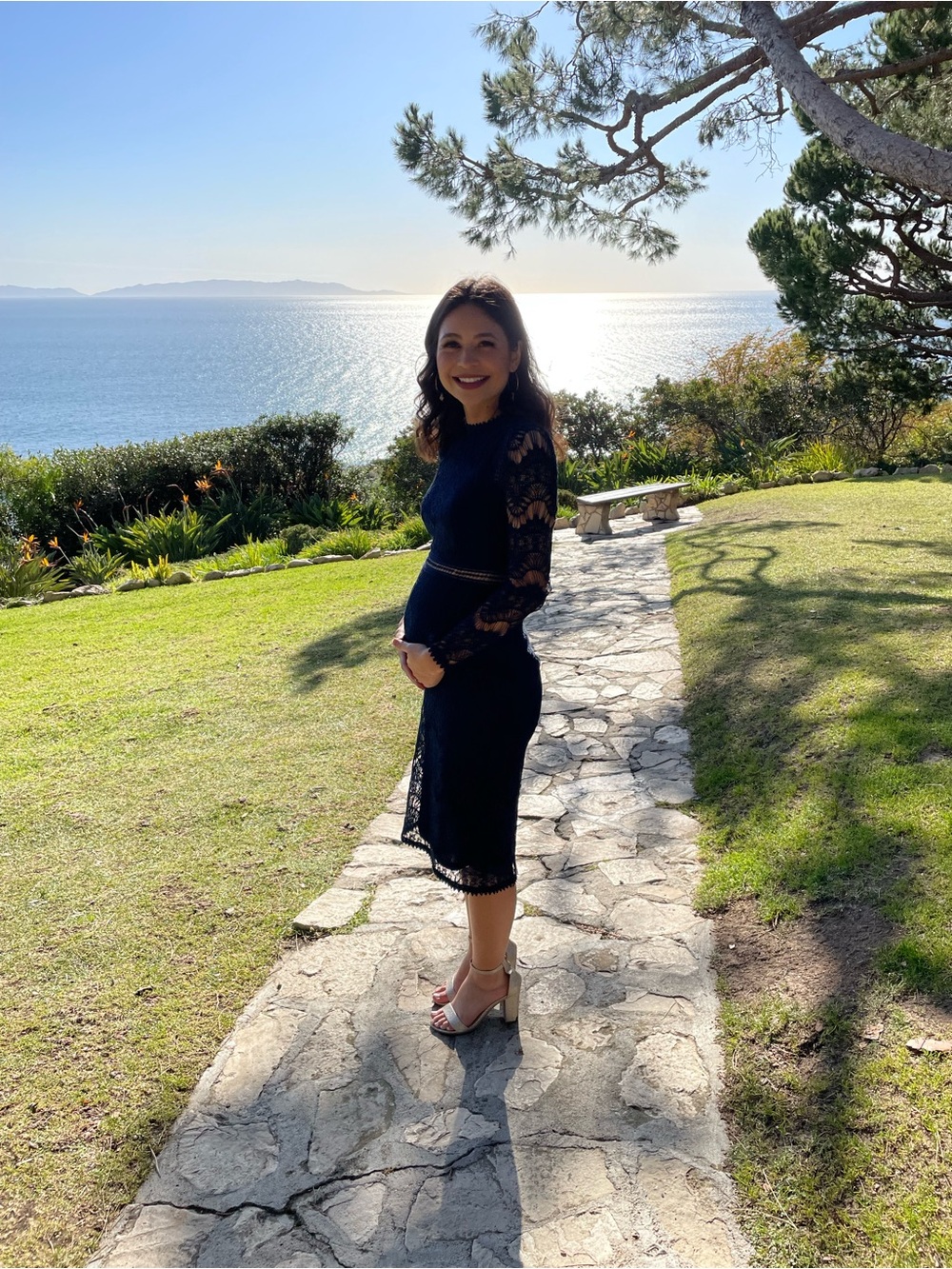Love By Design Navy Blue Lace Long-Sleeve Midi Dress
